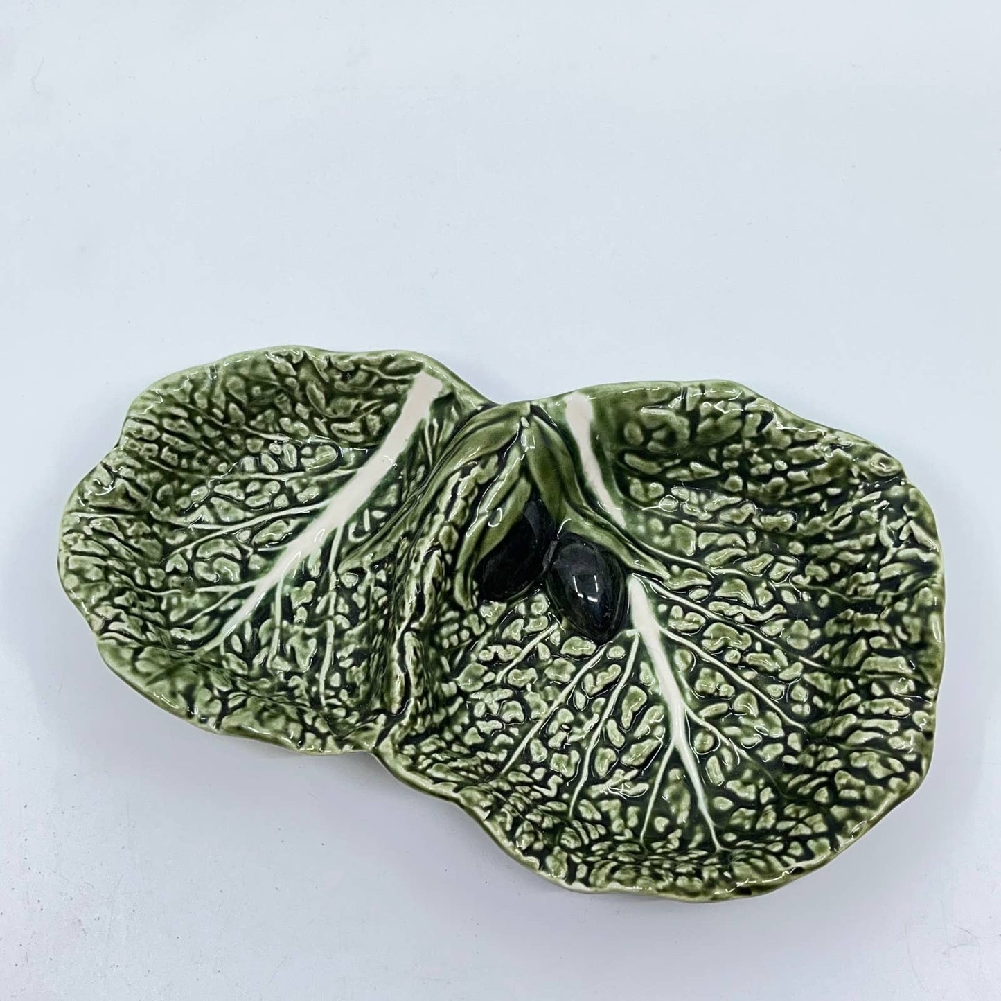 Vintage Portuguese Bordallo Pinheiro Cabbage Condiment Tray Dish 8” TE6