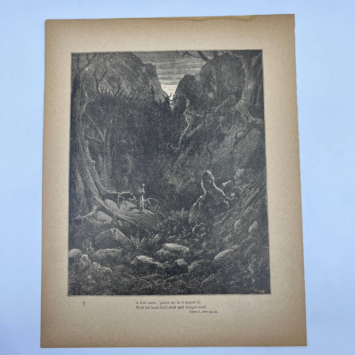 Original 1880s Gustave Dore Engraving Divine Comedy A lion came, 'gainst me FL4