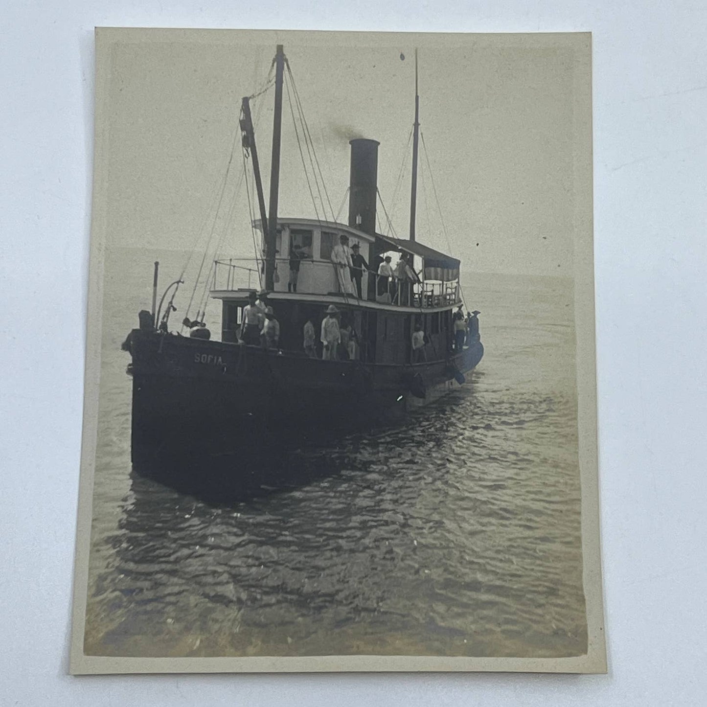 1903 Original Sepia Photograph Passenger Tugboat "The Sofia" Frontera Mexico AC7