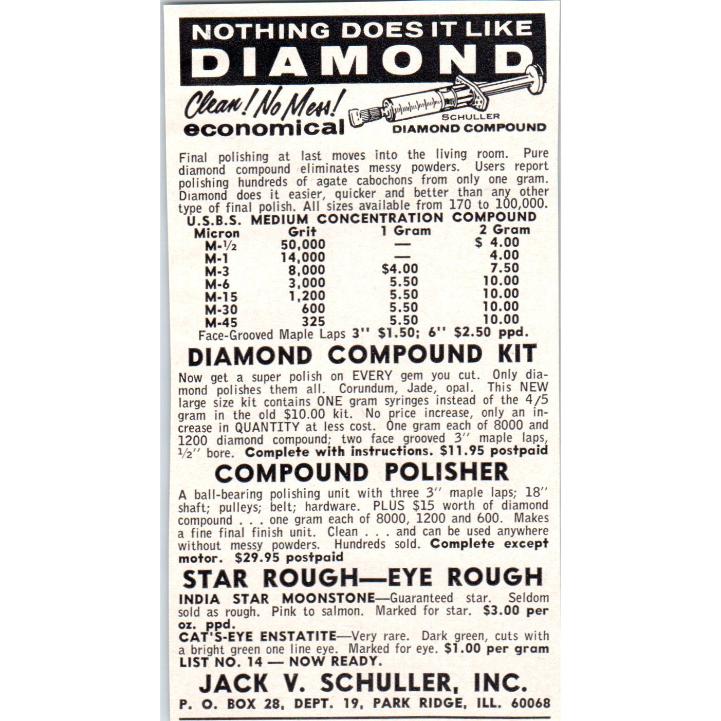 Jack V. Schuller Inc Diamond Compound Park Ridge IL 1964 Magazine Ad AB6-M2