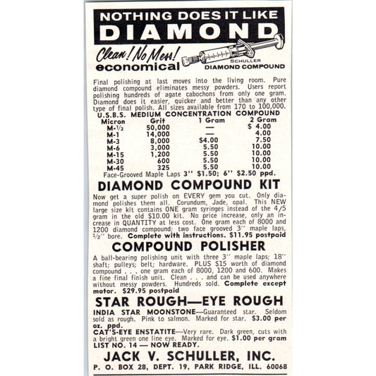 Jack V. Schuller Inc Diamond Compound Park Ridge IL 1964 Magazine Ad AB6-M2