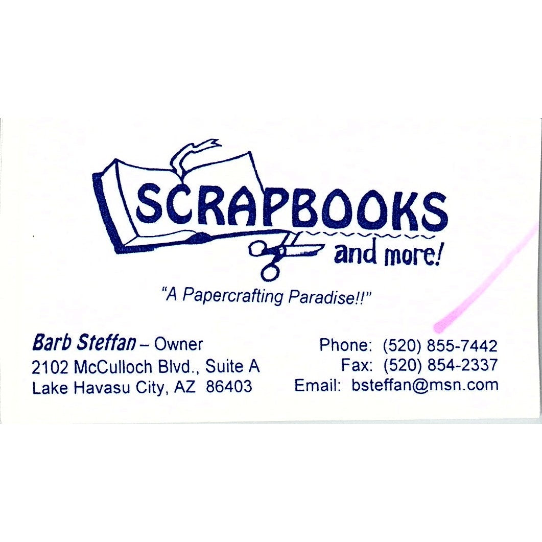 Scrapbooks and More Barb Steffan Lake Havasu City AZ Vtg Business Card SC9-B11