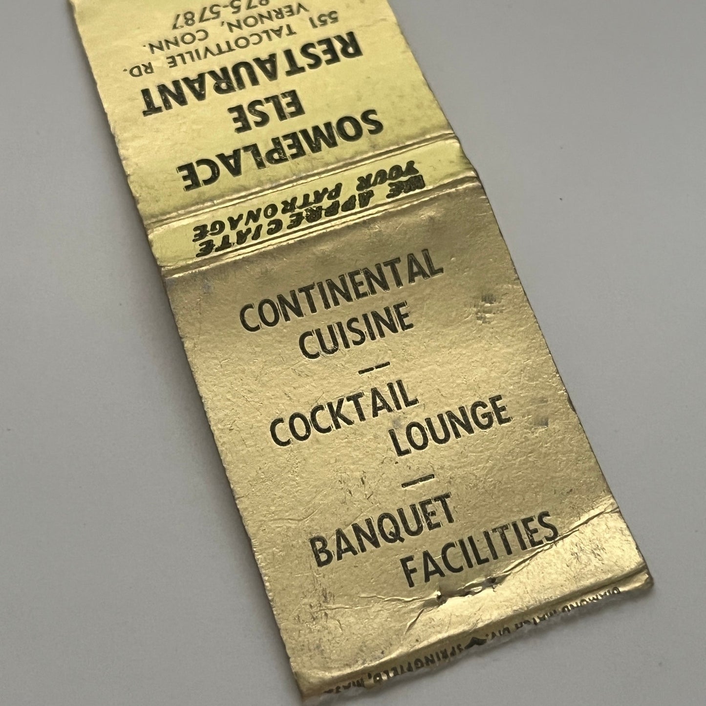 Someplace Else Restaurant Vernon CT Vintage Matchbook Cover TB8-MB2-1