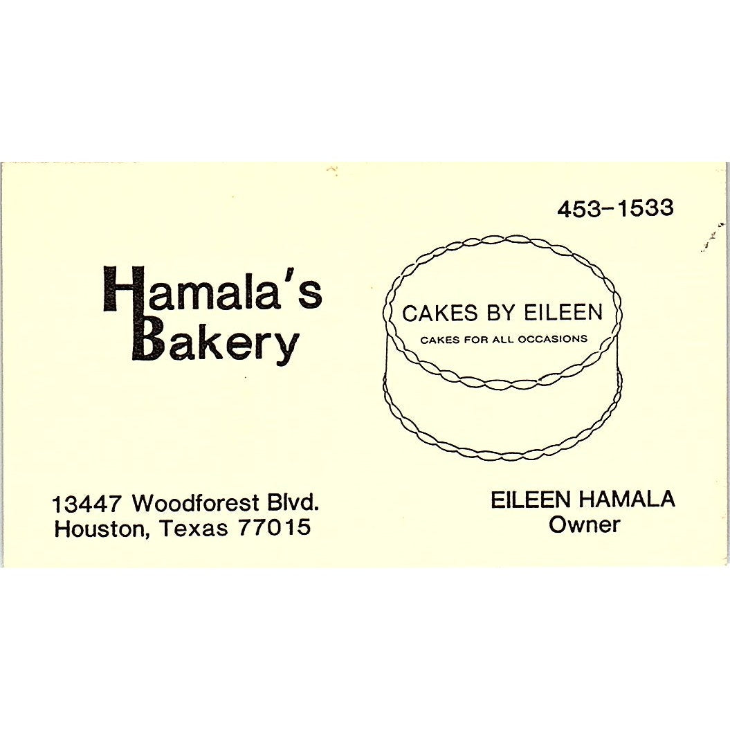Cakes By Eileen Hamala Bakery Houston Vintage Business Card SD9-B6