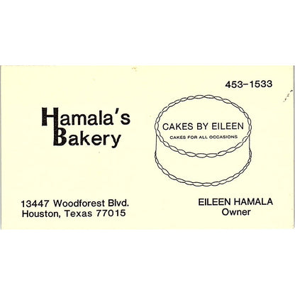 Cakes By Eileen Hamala Bakery Houston Vintage Business Card SD9-B6