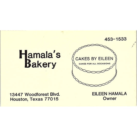 Cakes By Eileen Hamala Bakery Houston Vintage Business Card SD9-B6