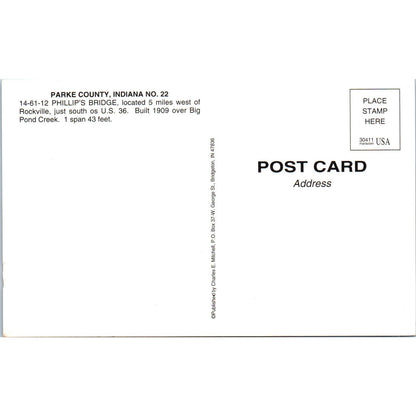 Phillip's Bridge Parke County 22 Indiana Vintage Covered Bridge Postcard PC14