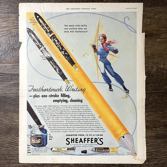 1935 Sheaffer's Pens, Skrip Successor to Inc Vintage Magazine Ad 10x14 V11