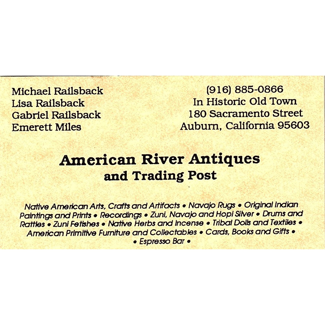 American River Antiques Railsback, Emerett Miles Auburn CA Business Card SC9-B10