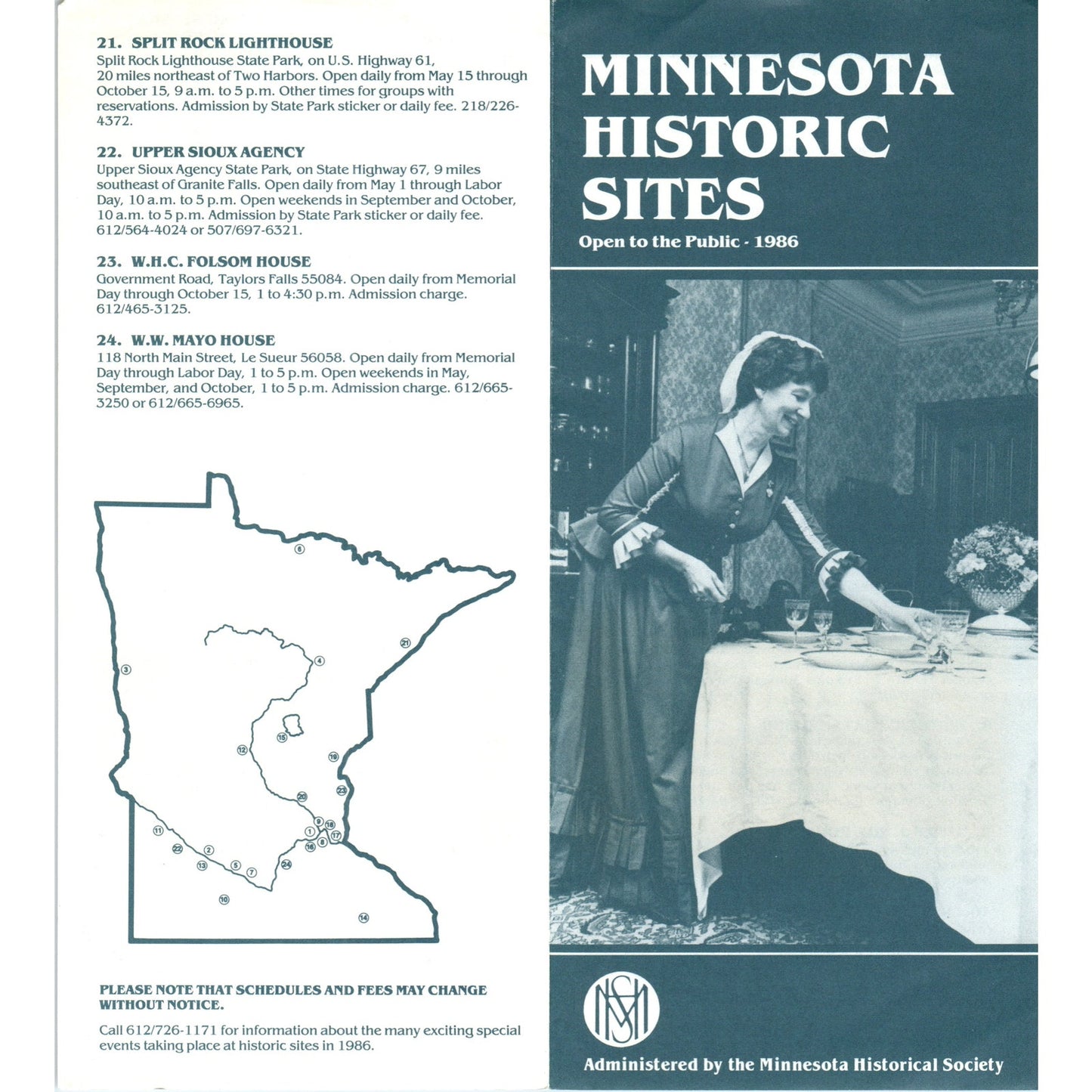 1986 Minnesota Historical Society Historic Sites Fold Out Travel Brochure TF4-B1