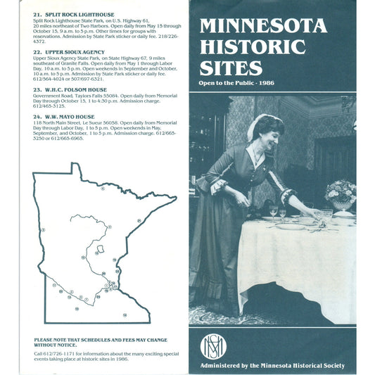 1986 Minnesota Historical Society Historic Sites Fold Out Travel Brochure TF4-B1