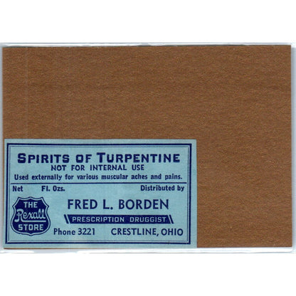 Fred L. Borden Rexall Crestline Ohio Antique Apothecary Label TH2-AL