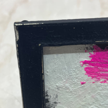 Original Miniature Framed Abstract Art Painting 3.5" Black & Pink TG8