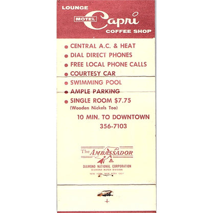 Motel Capri Jacksonville Florida Vintage Matchbook TB6-MB2-12