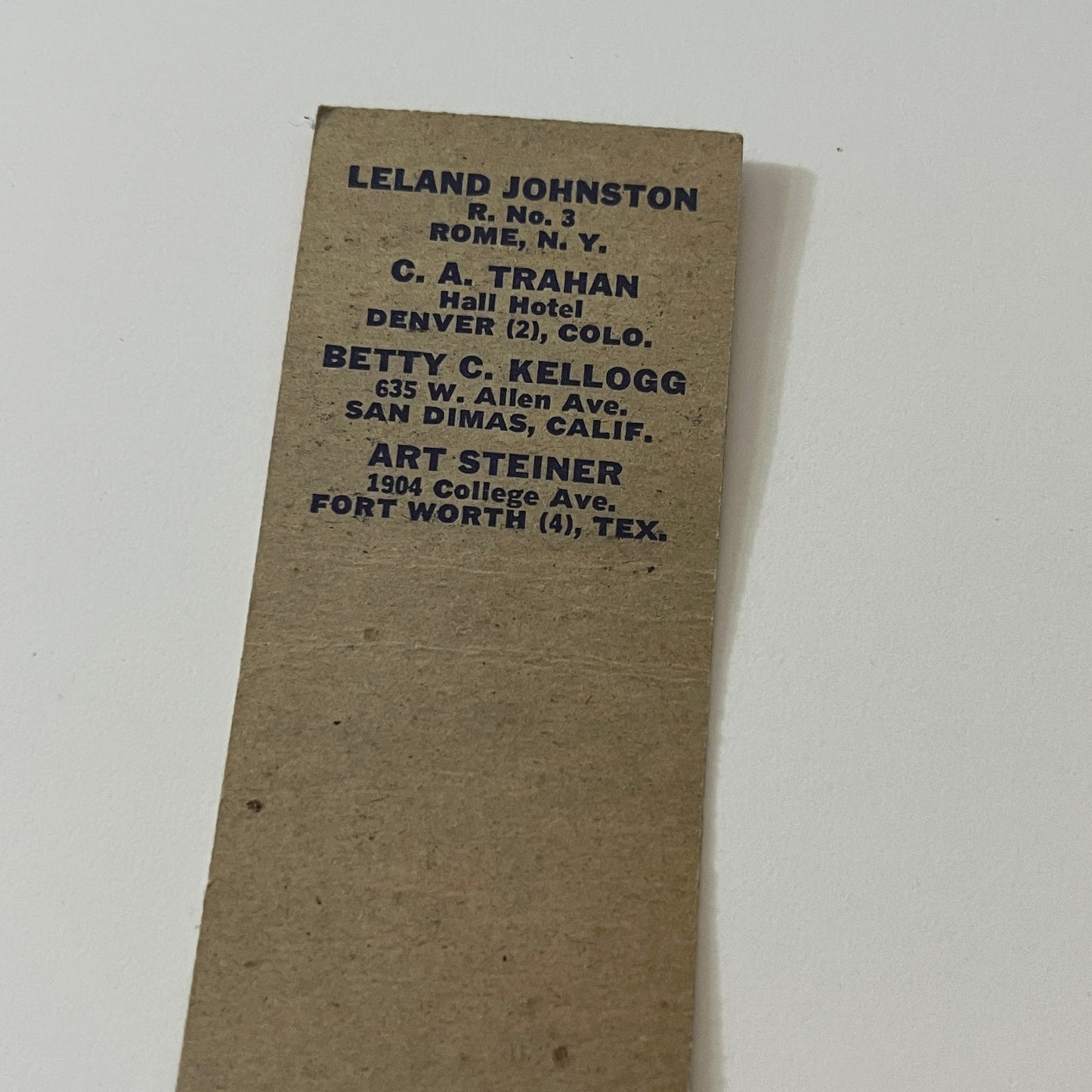 Match Cover Collectors Leland Johnston Betty C Kellogg Matchbook TB6-MB2-5