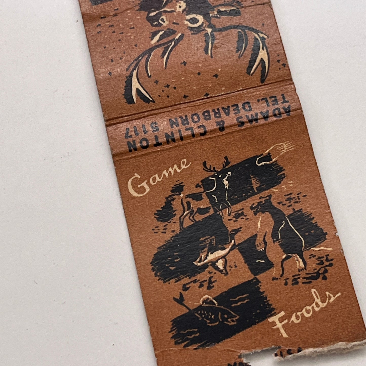 Cafe Bohemia Game Foods Adams & Clinton Dearborn Vintage Matchbook MM3-2