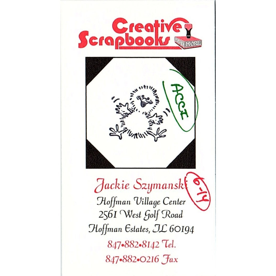 Creative Scrapbooks Jackie Szymanski Hoffman Estates IL Vtg Business Card SC9-B9