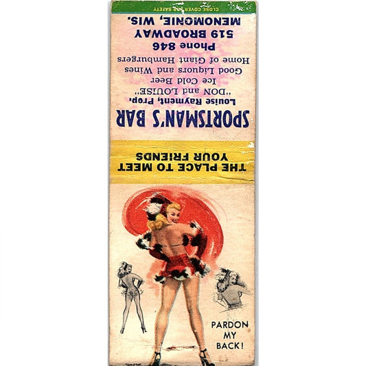 Sportsman's Bar Louise Rayment Menomonie WI Pinup Vintage Matchbook Cover SC7-Y2