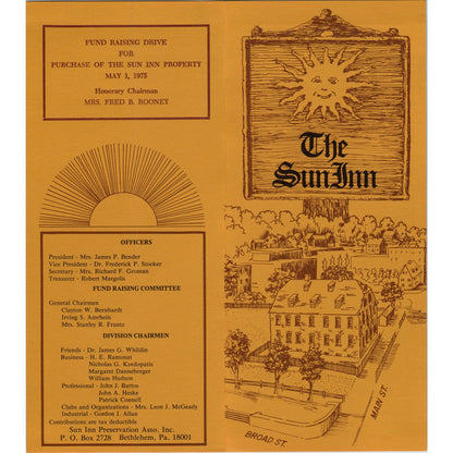 1970s The Sun Inn - Bethlehem Pennsylvania Brochure TF4-BB