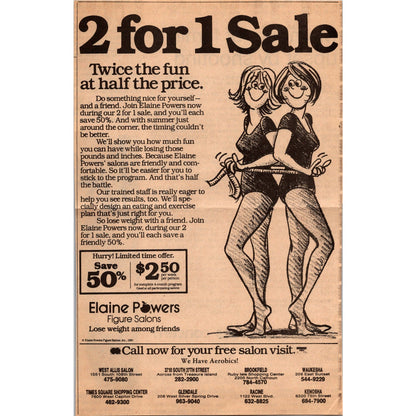Elaine Powers Figure Salons Aerobics 1981 WI Newspaper Ad AH3-9
