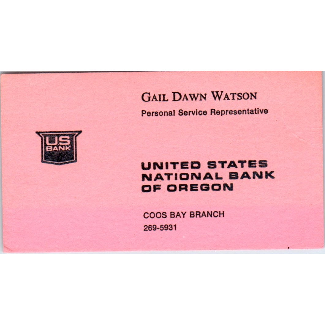 Gail Dawn Watson US National Bank of Oregon Coos Bay Vtg Business Card SE3-B8