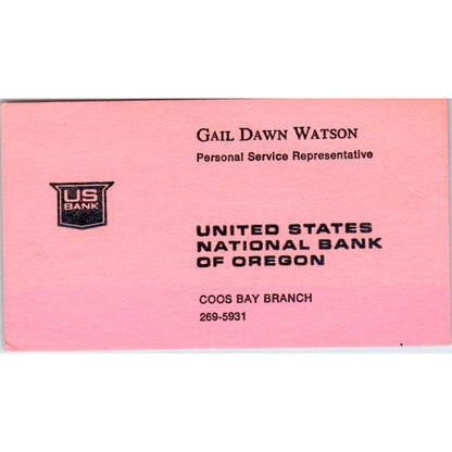 Gail Dawn Watson US National Bank of Oregon Coos Bay Vtg Business Card SE3-B8