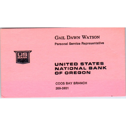 Gail Dawn Watson US National Bank of Oregon Coos Bay Vtg Business Card SE3-B8