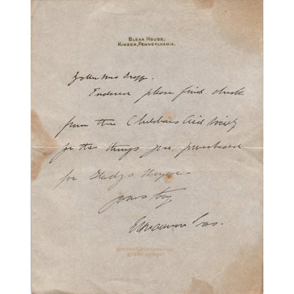 1880s Original Handwritten Letter - Bleak House Kinzer Pennsylvania D20