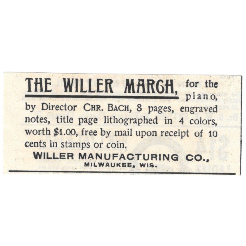 The Willer March Willer Mfg Co Milwaukee WI c1890 Victorian Ad AE8-CH11