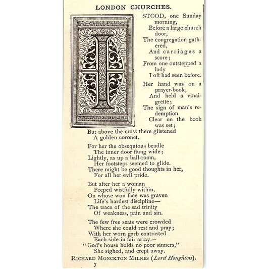 London Churches - Richard Monckton Milnes Lord Houghton 1884 Poem AG3-M4