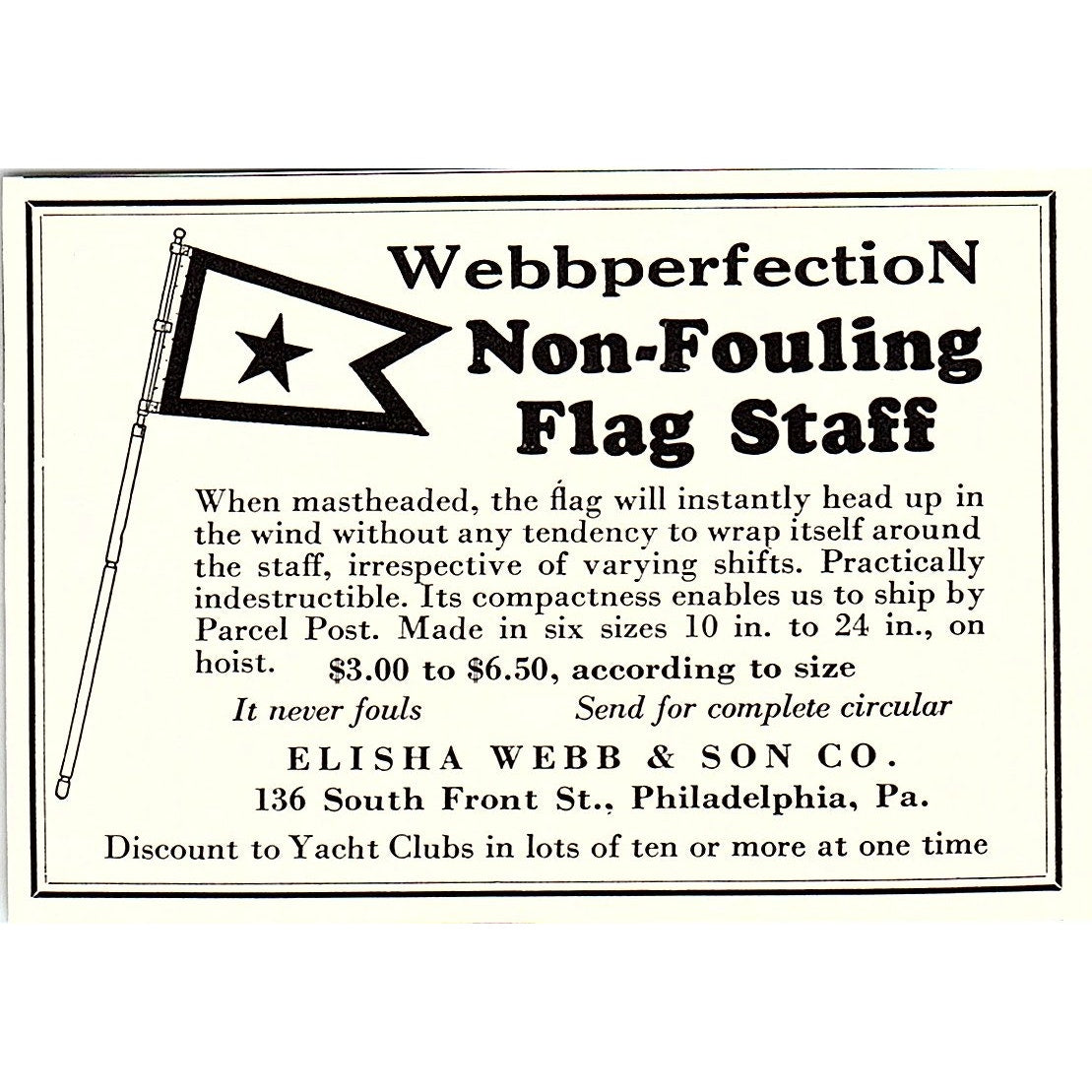 Webberfection Non-Fouling Flag Staff Elisha Webb & Son Co 1932 Ad AG2-M19