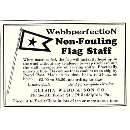 Webberfection Non-Fouling Flag Staff Elisha Webb & Son Co 1932 Ad AG2-M19