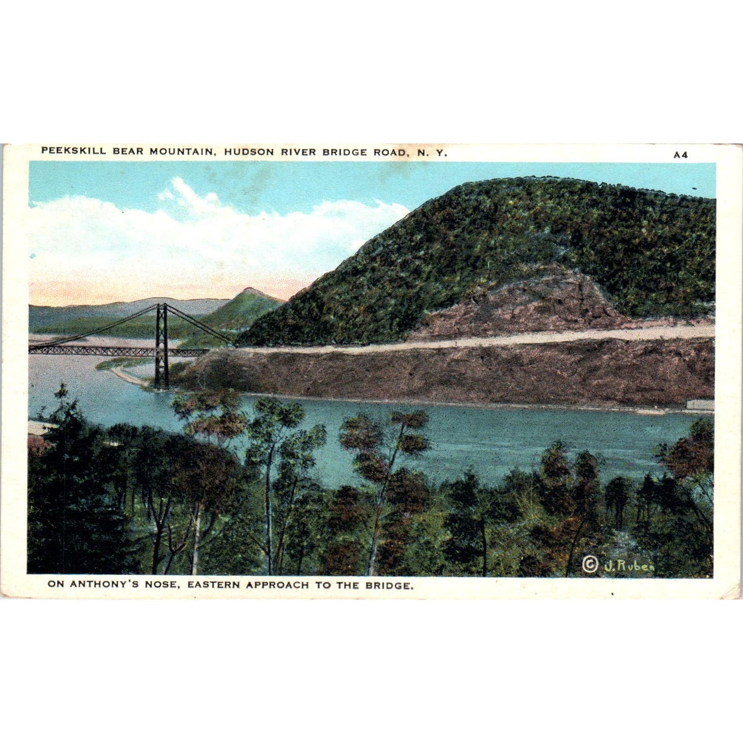 Peekskill Bear Mountain Hudson River Bridge Road NY Vintage Postcard PC8