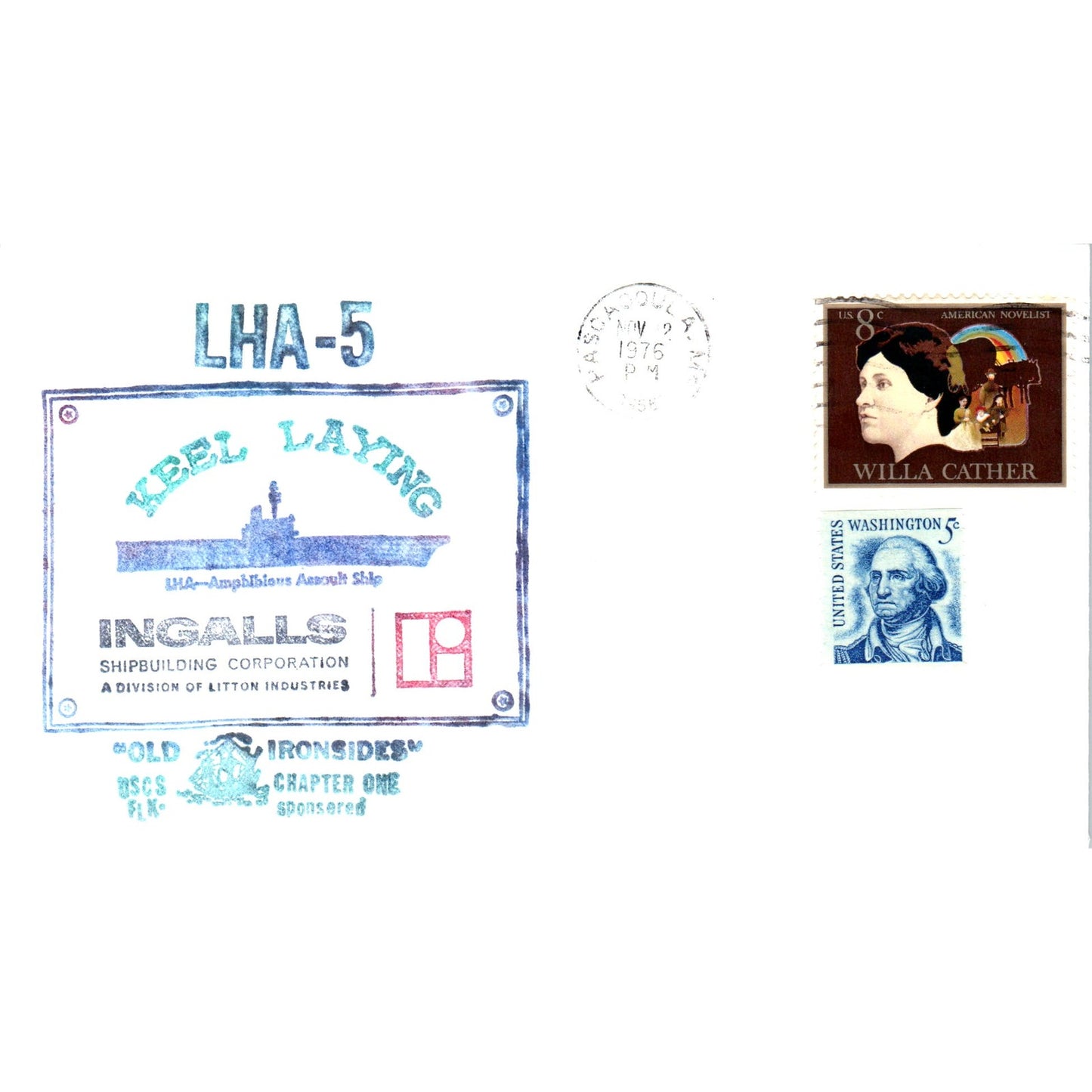 1976 LHA-5 Keel Laying Ingalls Shipbuilding Pascagoula MS Postal Cover TI5-PC1