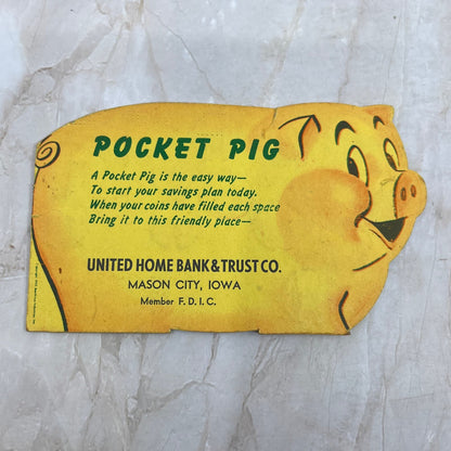 1952 Pocket Pig Savings Folder United Home Bank & Trust Mason City Iowa TI8-S6