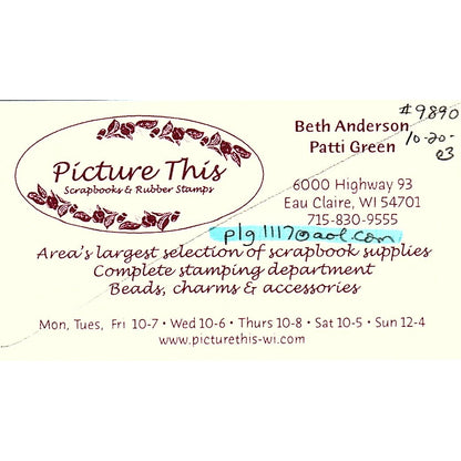 Picture This Beth Anderson Pati Green Eau Claire WI Vintage Business Card SC9-B9
