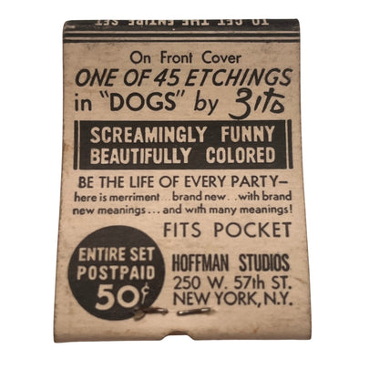 Boston Terrier Dog Etchings Hoffman Studios NY Vintage Matchbook Cover TB8-MB2-4