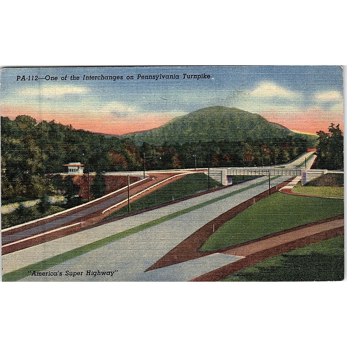 One of the Interchanges on Pennsylvania Turnpike Vintage Postcard PE18