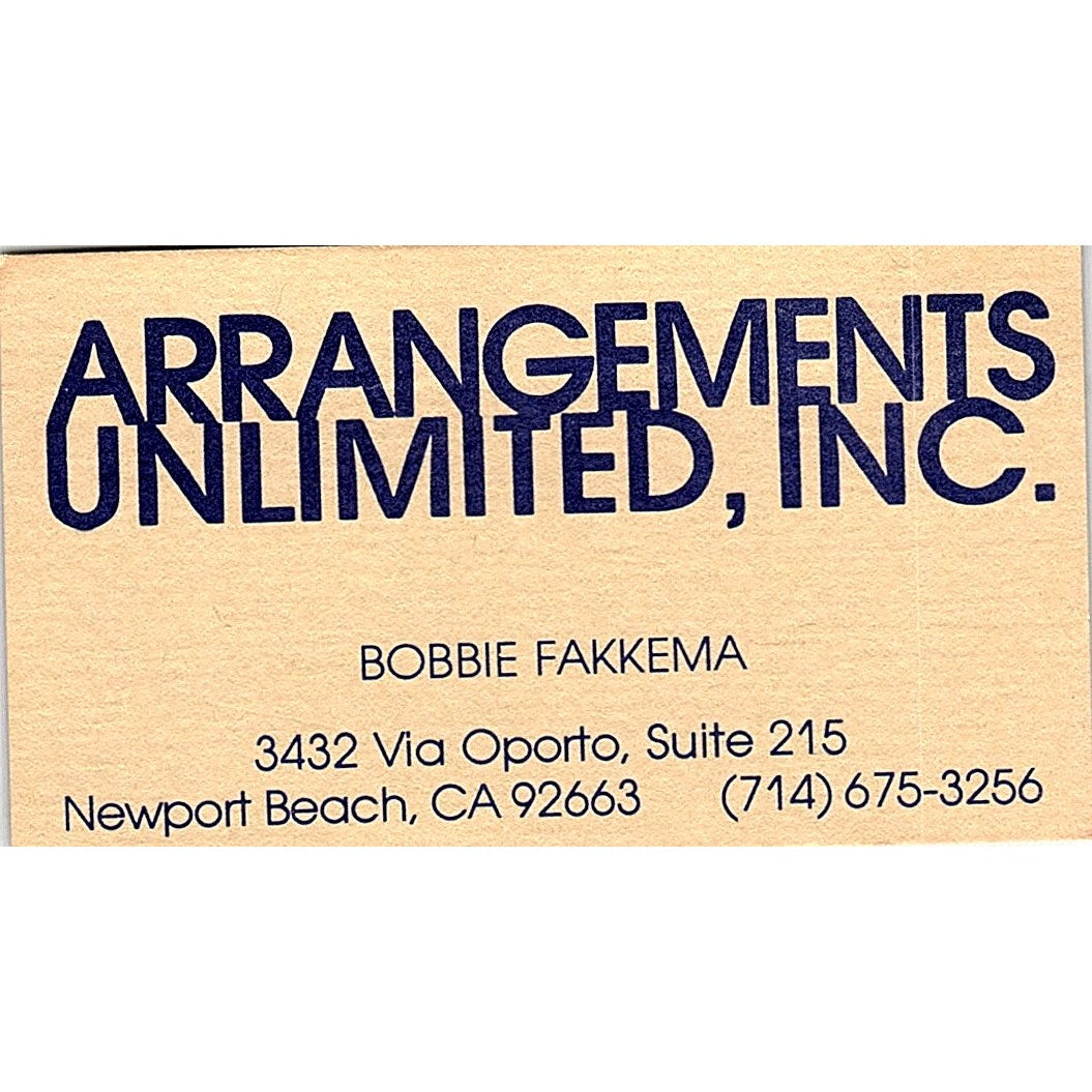 Arrangements Unlimited Bobbie Fakkema, Newport Beach, CA Business Card SF3-B8