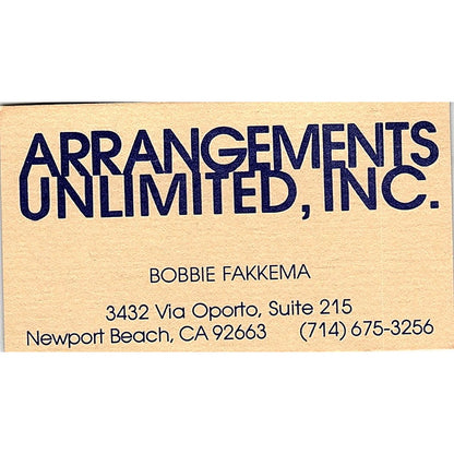 Arrangements Unlimited Bobbie Fakkema, Newport Beach, CA Business Card SF3-B8