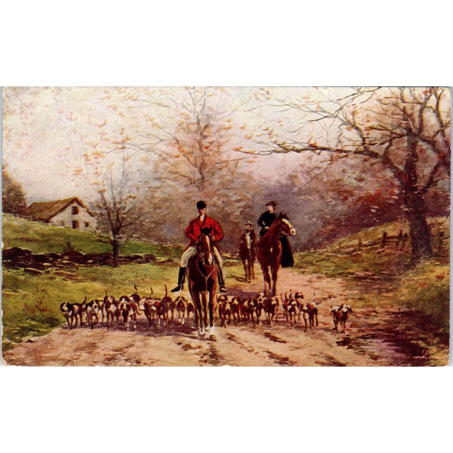 Fox Hunting Foxhounds Dogs England English c1910 Postcard PD2