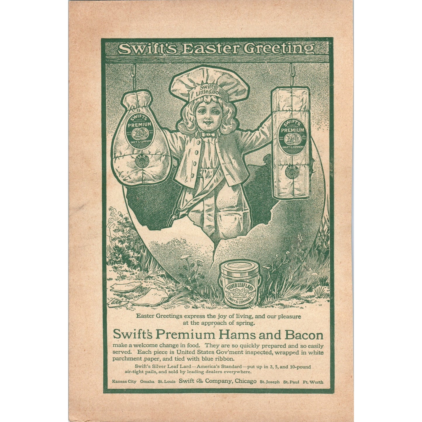 Swift's Easter Greeting Premium Hams and Bacon Swift & Co Chicago 1903 Ad AF7-E4