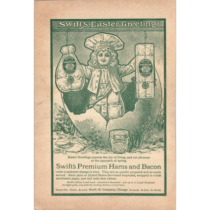 Swift's Easter Greeting Premium Hams and Bacon Swift & Co Chicago 1903 Ad AF7-E4
