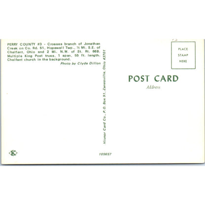 Perry County #3 Jonathan Creek Hopewell Twp Ohio Covered Bridge Postcard PC2