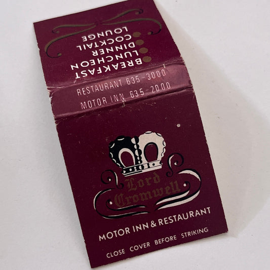 Lord Cromwell Motor Inn & Restaurant MA Vintage Matchbook Cover TB8-MB-9