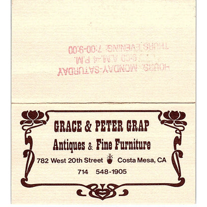 Grace & Peter Grap Antiques Costa Mesa CA Vintage Business Card SE3-B16
