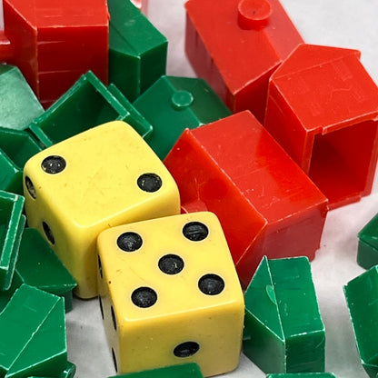 c1960s Lot Monopoly Replacement Pieces, Plastic Houses, Hotels, Dice SE2