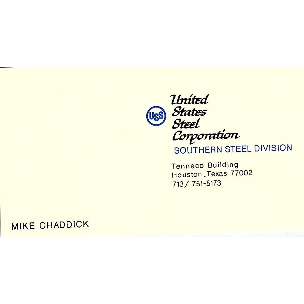 Mike Chaddick USS US Steel Houston Vintage Business Card SE5-B2