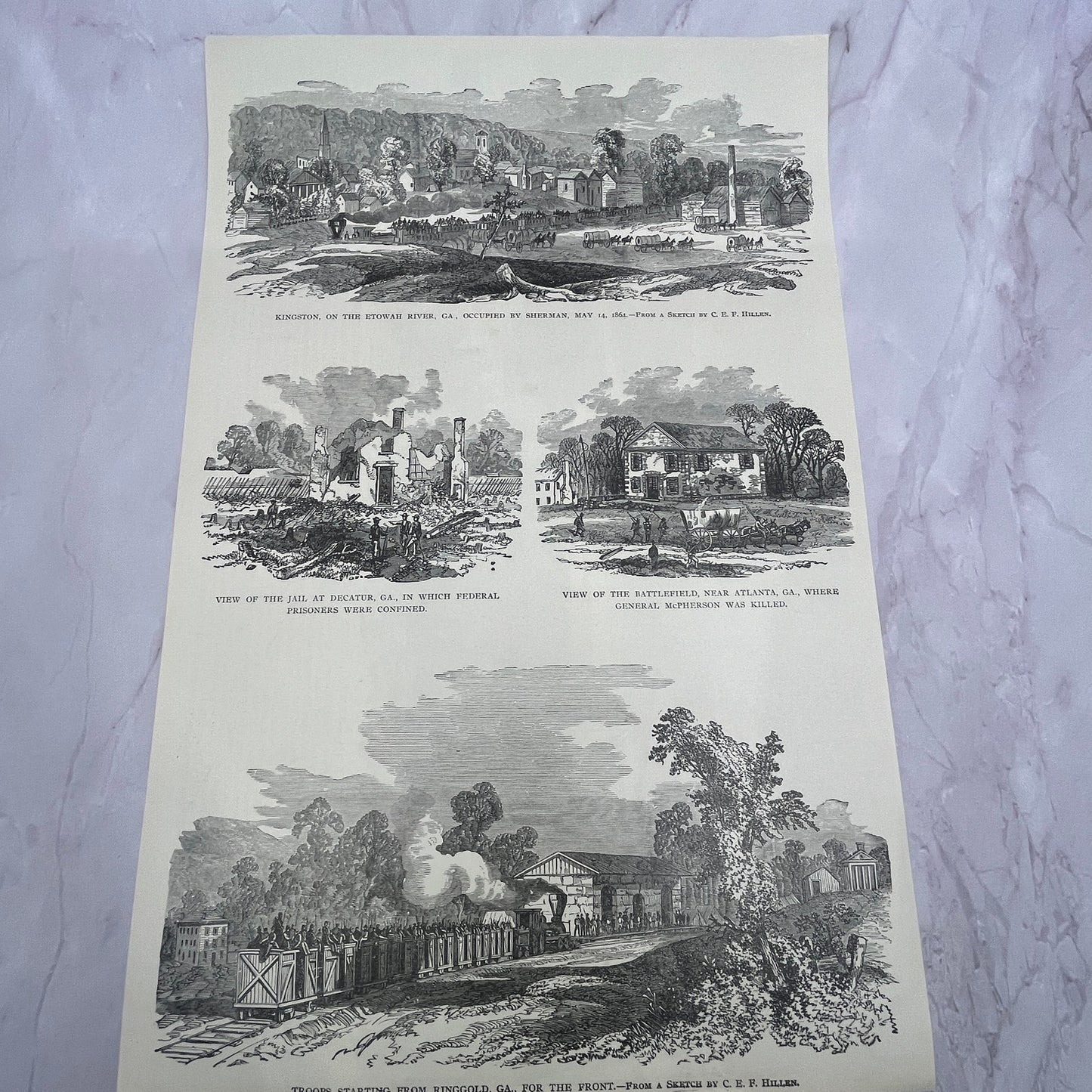 Battle of the Wilderness US Grant Forces, Georgia Scenes 1890s Engraving V14-6