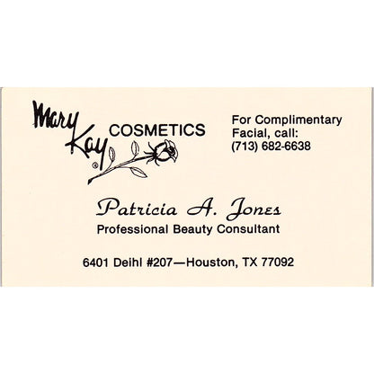 Patricia A Jones Mary Kay Cosmetics Houston TX Vintage Business Card SE3-B14